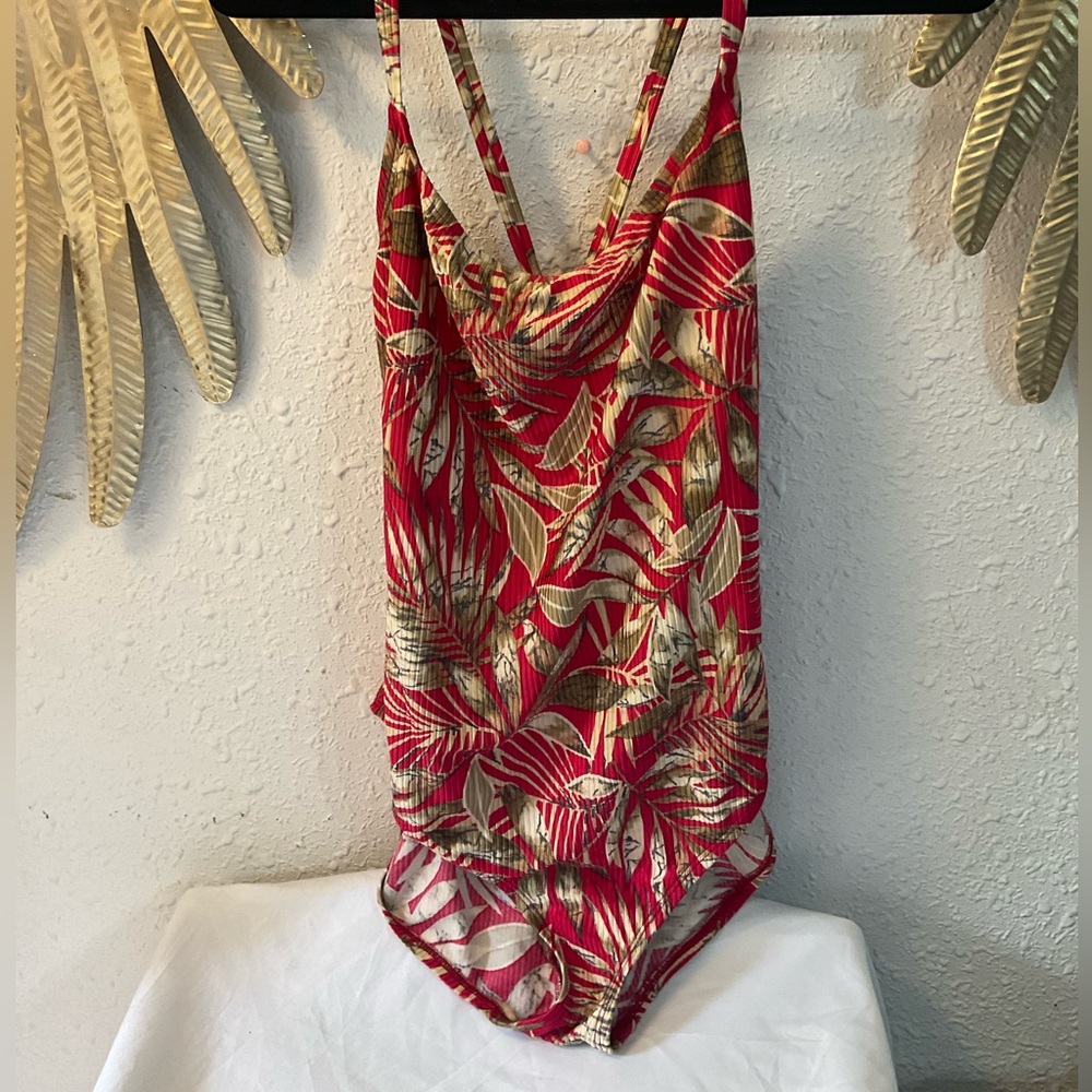 Catalina Vintage 80s 90s Vibrant Tropical Floral Ribbed One Piece Swimsuit